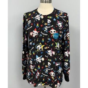 NWT Dickies Autism Awareness Scrub Jacket M Black Rainbow Panda Warm Up Scrubs